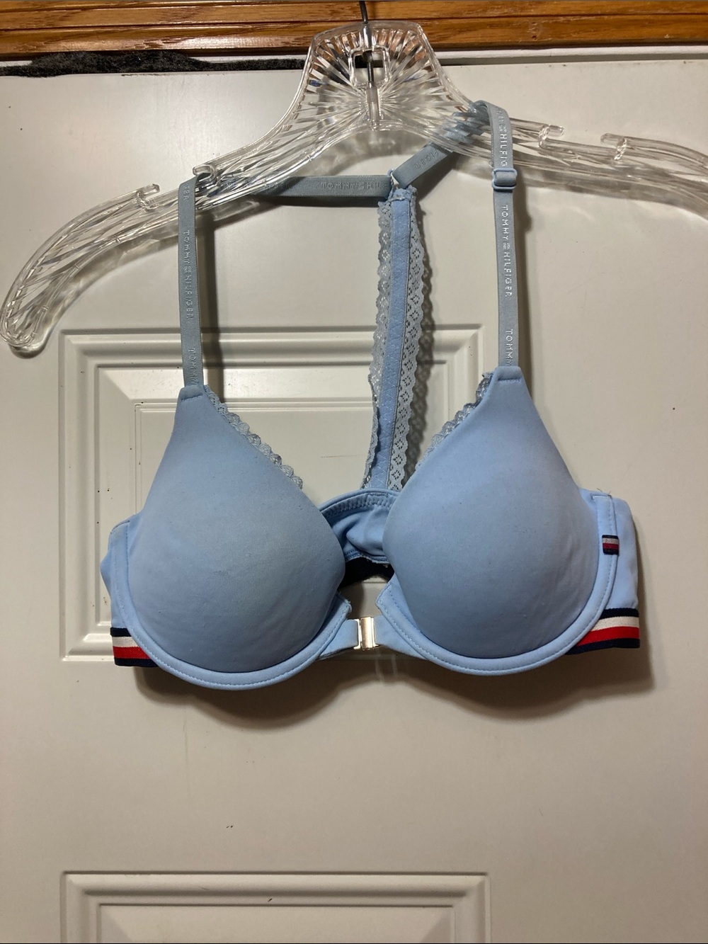 Tommy‎ Hilfiger Powder Blue Padded Racerback Bra with Signature Stripe 34A